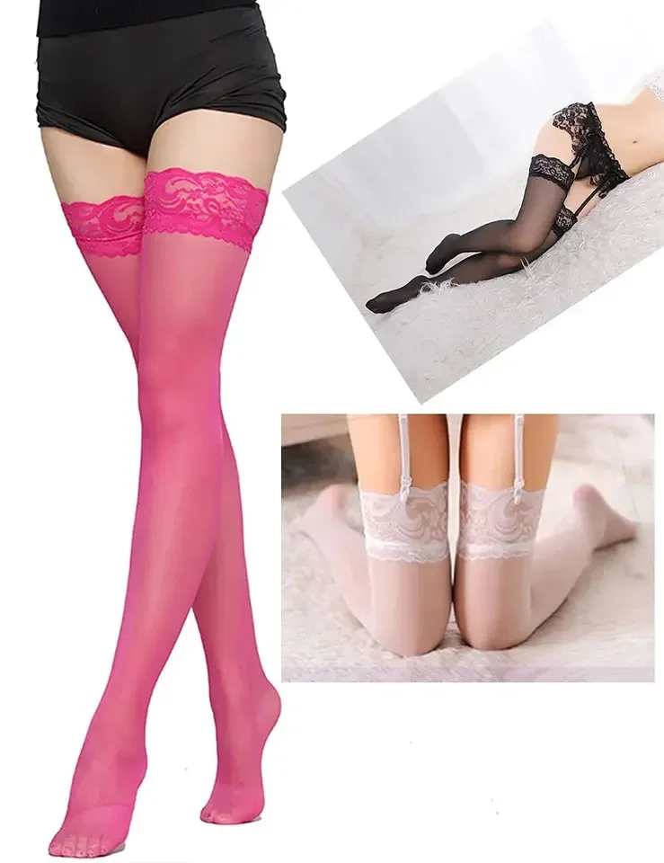 Sexy Lace Stockings for Women Thigh High Sheer Breathable Summer Socks JK Style Fashion Versatile Lingerie Black White Red view 4