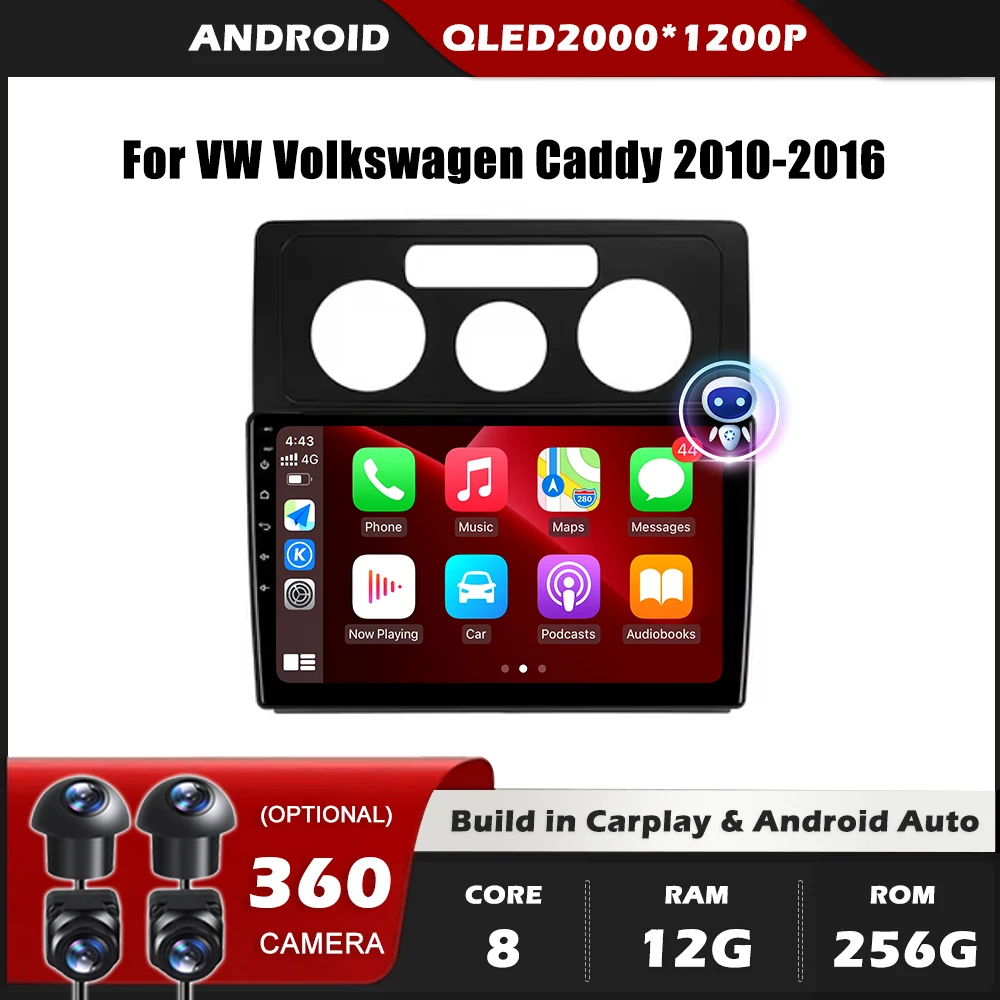 

Car Radio Carplay For VW Volkswagen Caddy 2010-2016 GPS Navigation Android Auto Stereo Multimedia Player 5G Wifi Screen BT