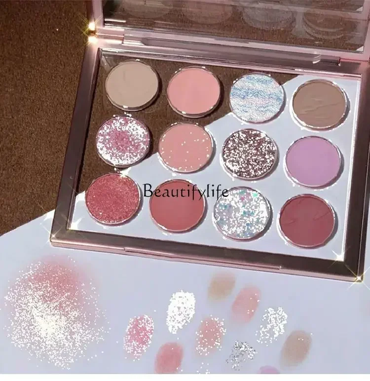 

Transparent 12 Colors New Korean Style Fairy Light Face Powder Haze Purple Fine Broken Shining Eye Shadow Plate High Color Value