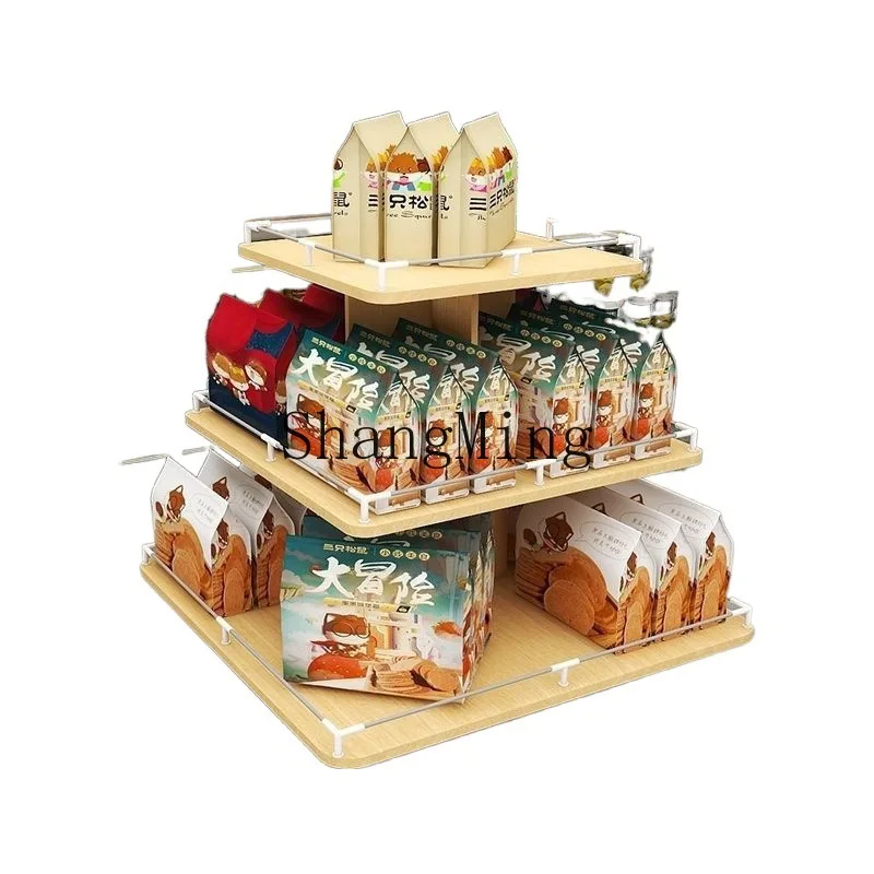 ZYY High Fashion Wooden Supermarket Snack Shelf Stack Head Display Shelf Products Round Shelf Zhongdao Cabinet