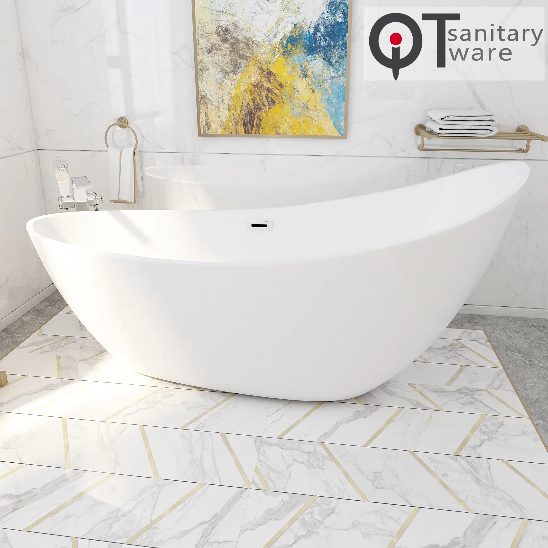 Crescent Art Hotel Home Acrylic Independent 1.9m Large Bathtub Qintan Manufacturer Source QT-062