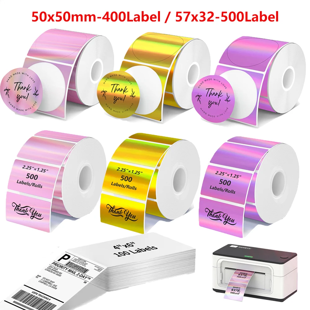 

FOR Phomemo 241BT 246S D520 50mm LABEL Holographic Silver Laser Gold Gradient Thanks Card Sticker for LOGO Barcode Birthday