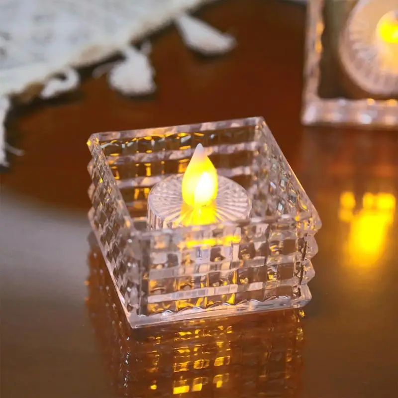 Battery Tea Light 6pcs Cube Candle Led Light Romantic Flameless Candles Electric Home Decorations For Party Birthday Holiday