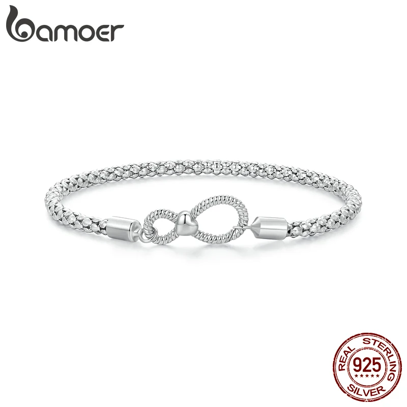 Bamoer 925 Sterling Silver Infinite Love Basic Bracelet Platinum Plated for Women Valentine's Day Gift SCB260