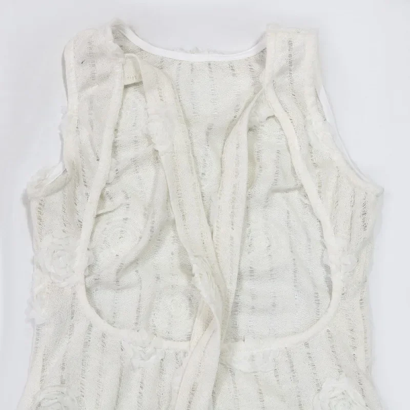 Elegante Sexy 3D flores ceñido al cuerpo Maxi vestido de fiesta de noche mujeres Blanco sólido sin mangas con cordones sin espalda ajustado vestido largo de cumpleaños