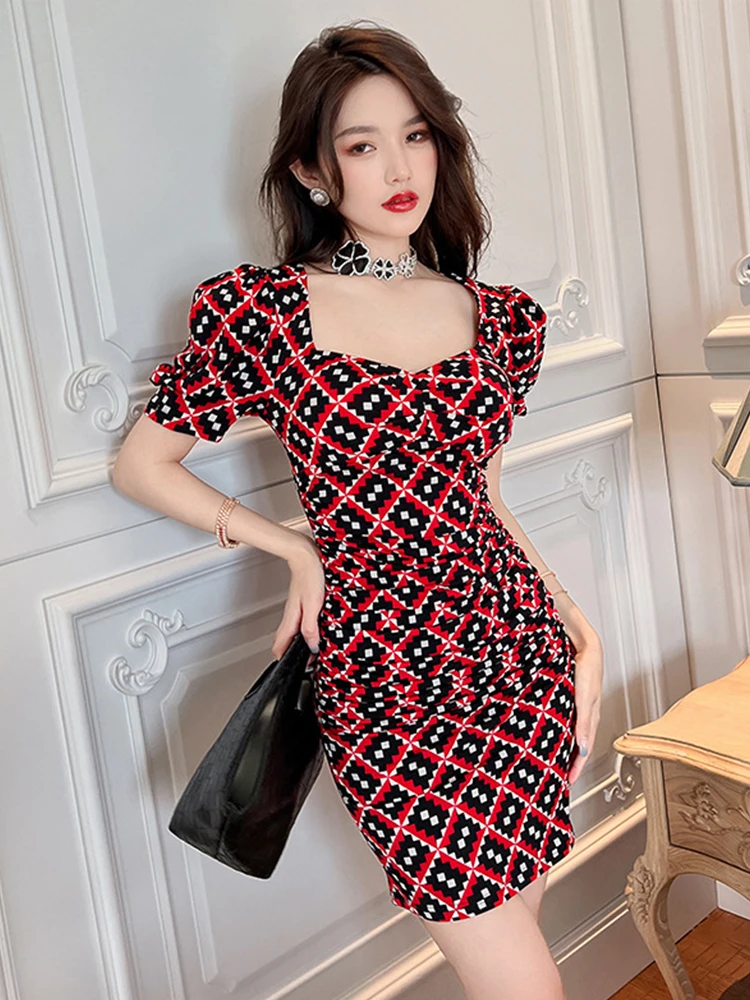 Fashion Women Evening Dress Temperament Vintage Plaid Sexy Low Cut Bodycon Wrap Midi Party Beach Stretchy Femme Mujer Vestidos