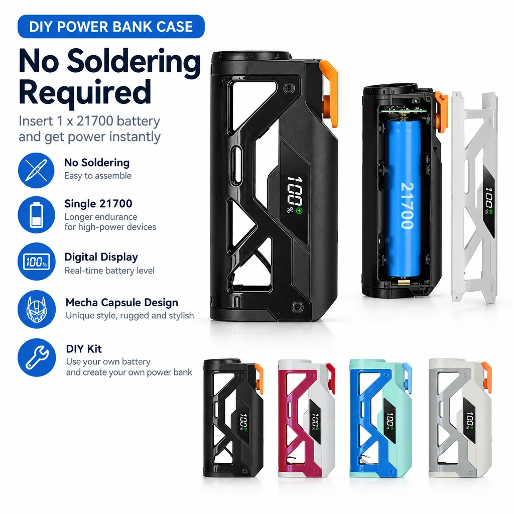 1x21700 Digital Power Bank Case DIY Mobile Power Supply Battery Box kit Free Welding  For Smart Phones Not Include Battery