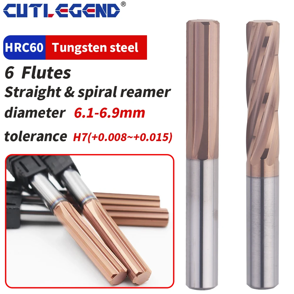 H7 Carbide Machine Reamer Spiral straight 6.1mm 6.2 6.3 6.4 6.5 6.6 6.7 6.8 6.9mm 6 Flute CNC Chucking Reamer Cutting Tools