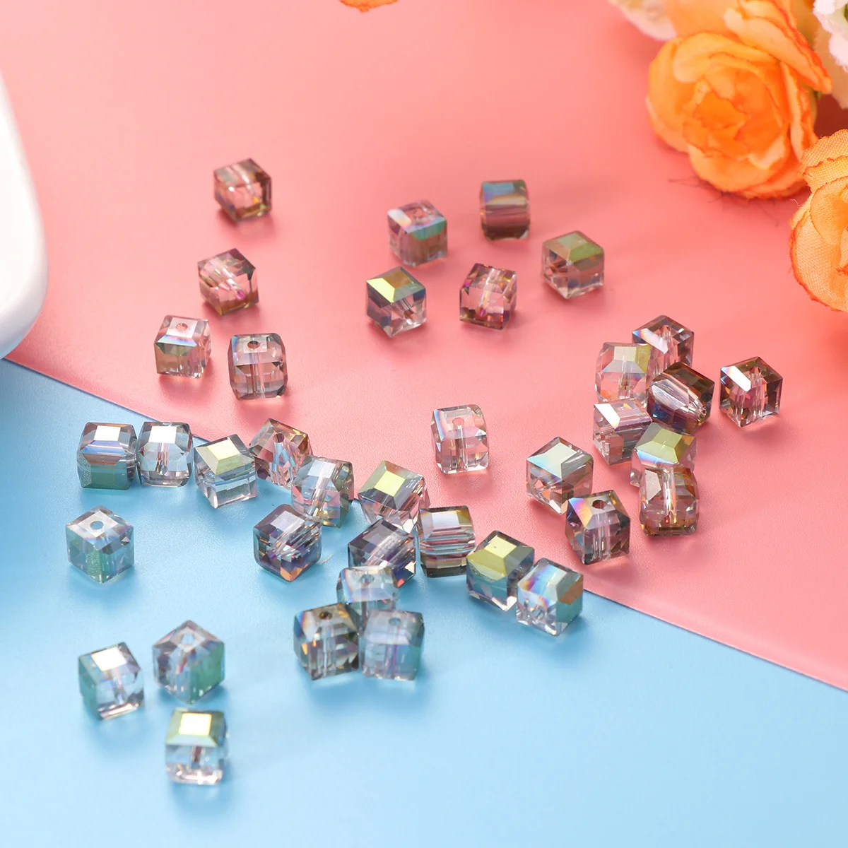 

50Pcs Crystal Bead Material 6Mm Premium Loose Square Beads for Handmade Jewelry DIY Craft Children Creative Projects Assorted