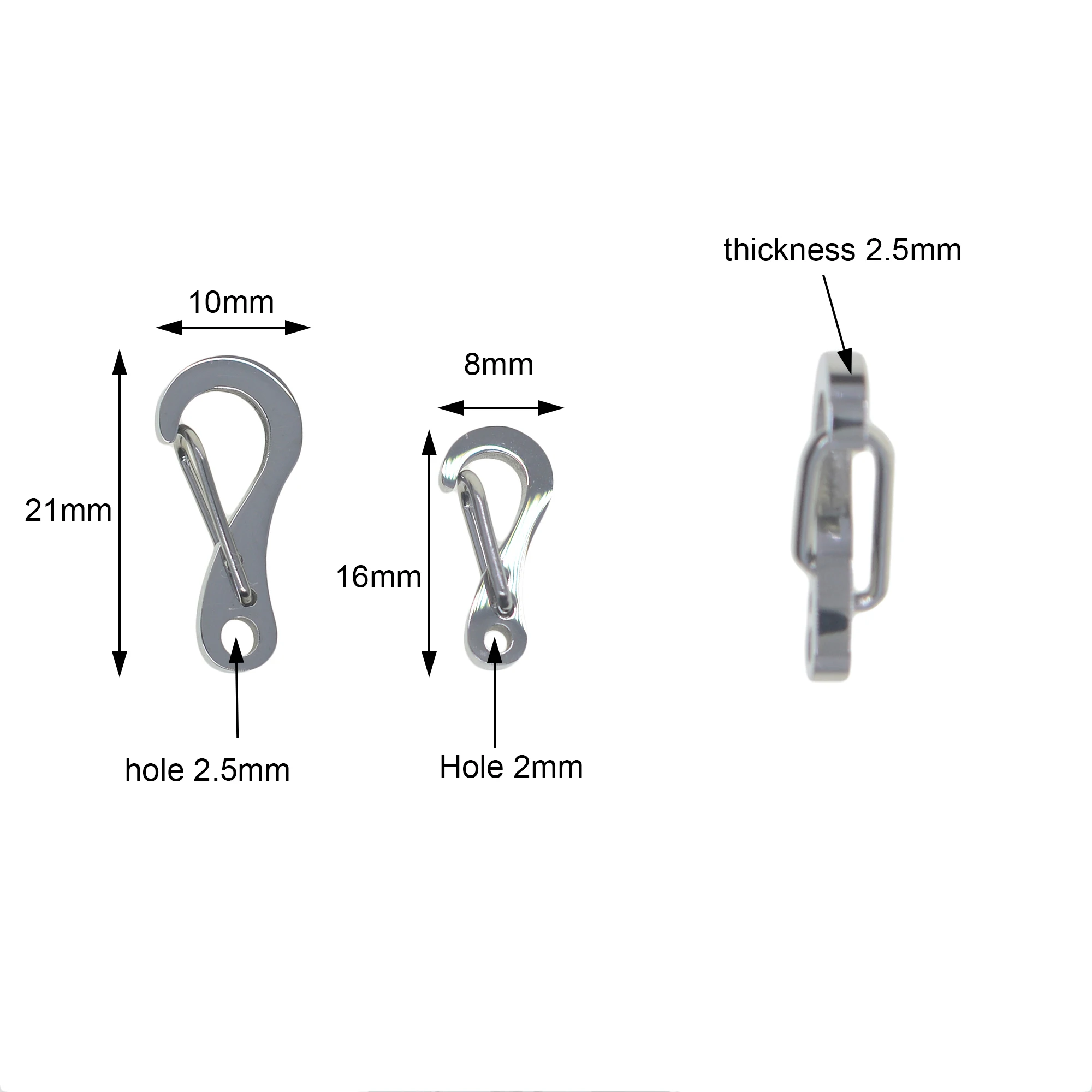 

10 шт. маленький мини 0,6 дюйма 0,8 дюйма твердый пружинный карабин из нержавеющей стали быстросъемный карабин с застежкой из паракорда FOB EDC
