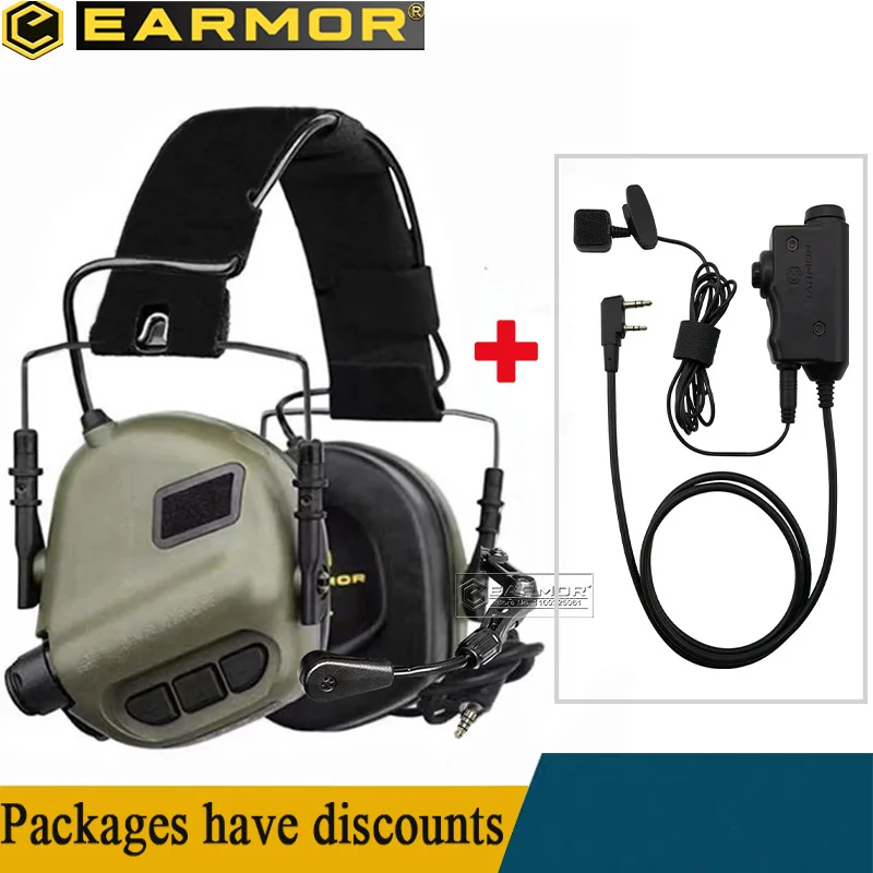 

Earmor M32&M52 Tactical Headset and Tactical PTT Adapter Hunting Shooting Earmuffs Electronic Hearing Protection Headphones