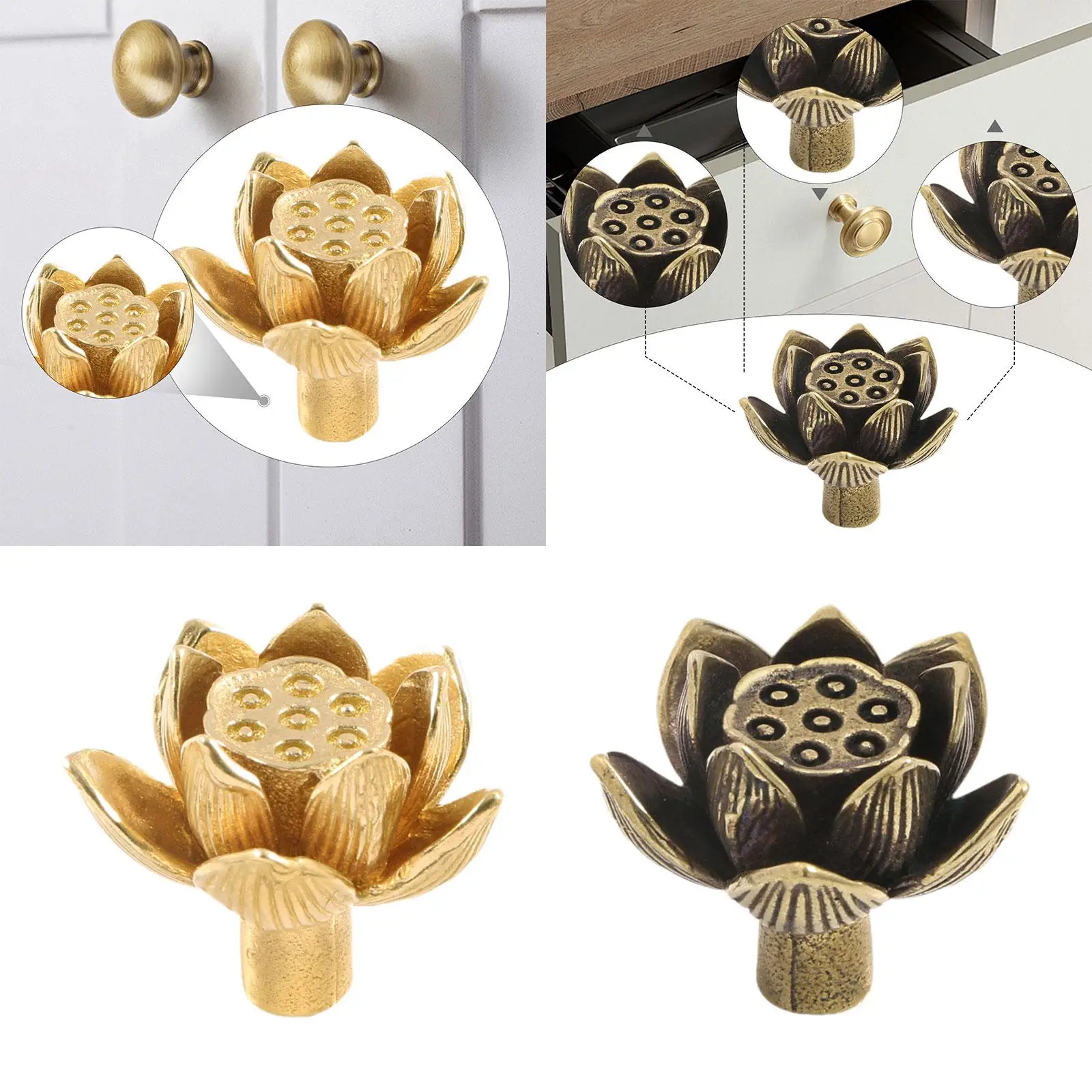 Modern Brass Cabinet Knobs Unique Lotus Seedpod Handle Creative Cupboard Drawer Pulls for Furniture Renovation