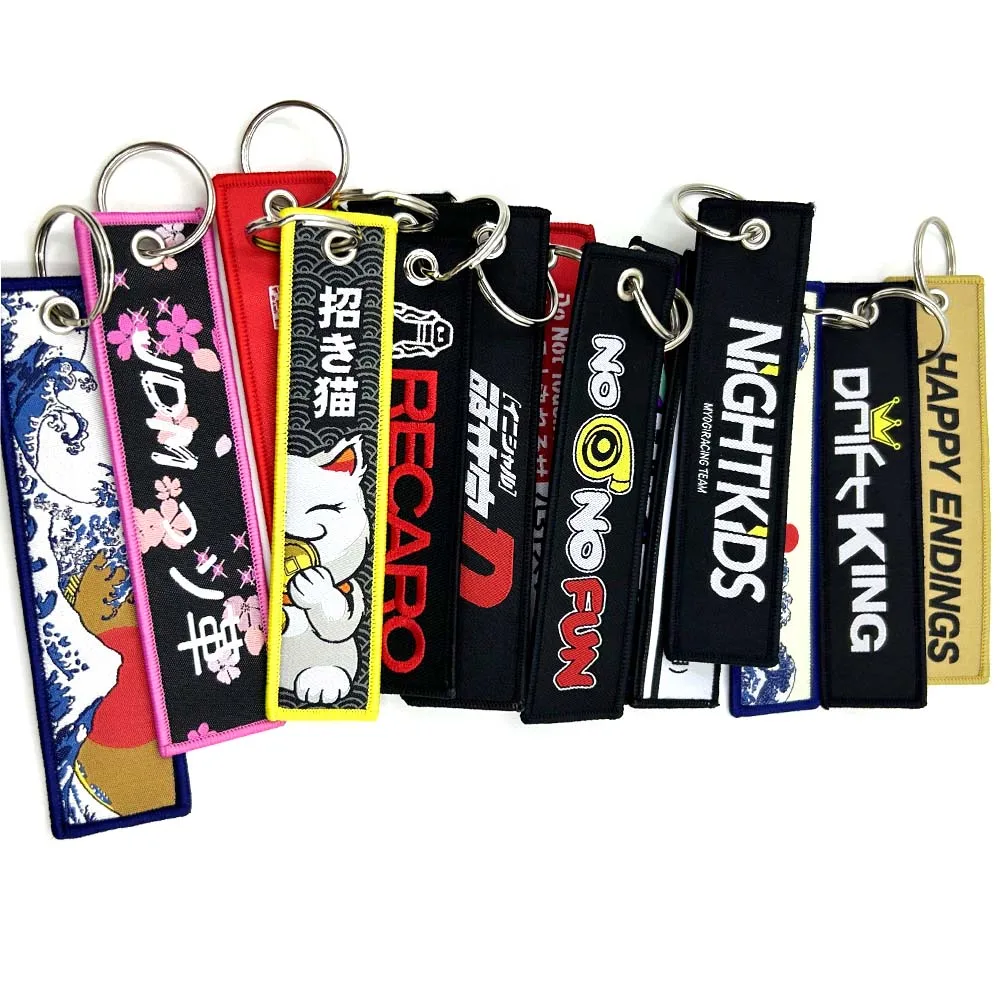 JDM Racing Style Keyring Embroidered Nylon Woven Personality Fashion Keychain Key Rings FOR Night Kids Fake taxi Bride Initial D