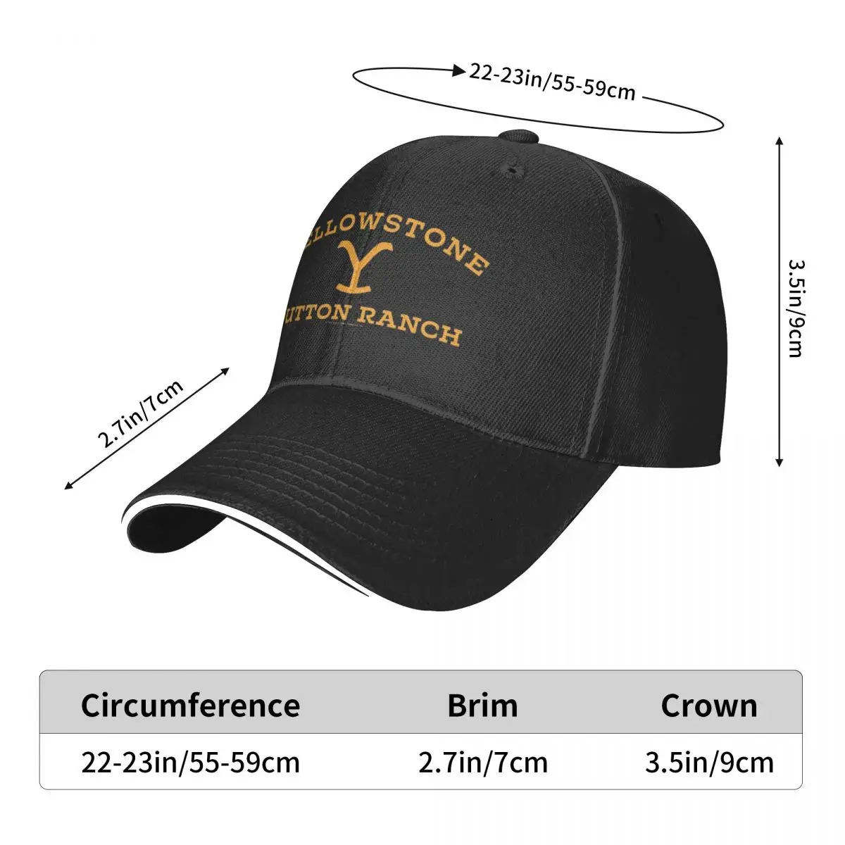 Yellowstone Large Gold Dutton Ranch Logo Baseball Caps Unisex Retro Sun Caps Hats Adjustable Polyester Fishing Hat Summer Hat