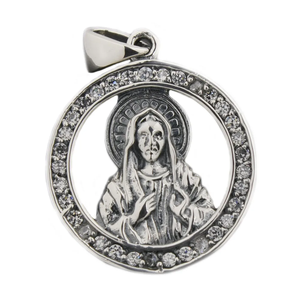 

White CZ Surround 925 Sterling Silver Virgin Mary Charms Pendant 8N024