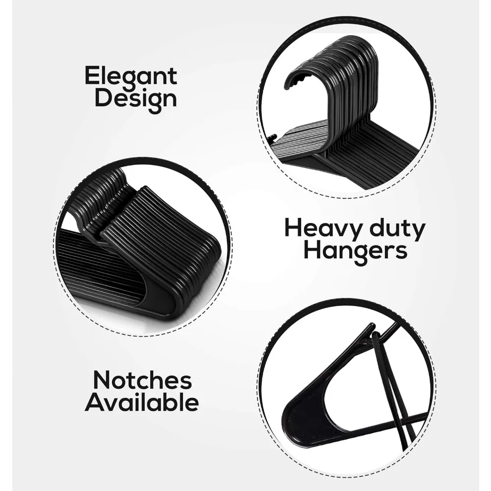 200 عبوة من الشماعات البلاستيكية الموفرة للمساحة - شماعات ملابس قوية ومتينة لتنظيم الخزانة المثالية وحلول التخزين