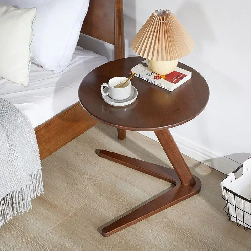 Nordic Style Solid Wood Side Table Sofa Side Table Living Room Small Coffee Table for Small Spaces Bedroom Rustic Walnut