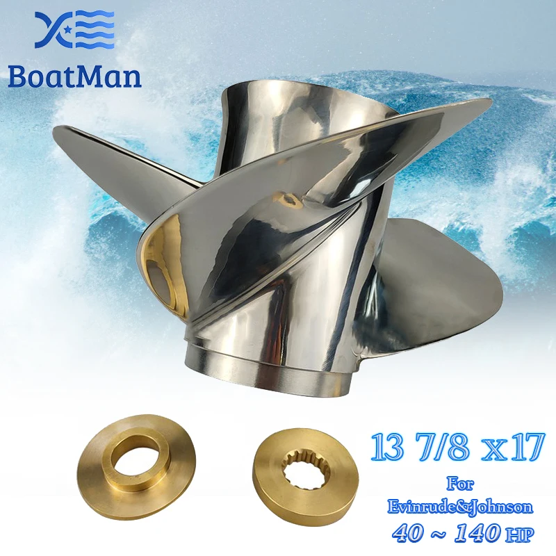 Boatman Propeller 13 7/8x17 Match with Evinrude&Johnson Outboard Engines85HP＆135HP 3 Blades Stainless Steel 13 Spline Tooth RH