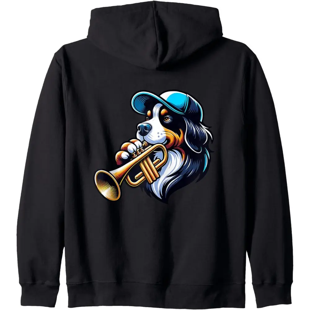 

Trumpet Bernese Mountain Dog Wearing Zip Hoodie