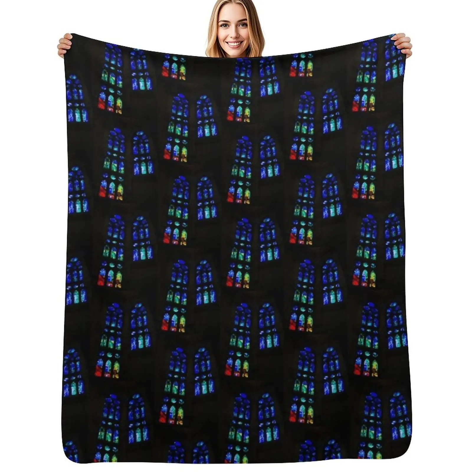 

Exuberant Stained Glass Windows in Varicoloured Blues Throw Blanket Ultra Soft Flannel Fleece Blanket for All Seasons