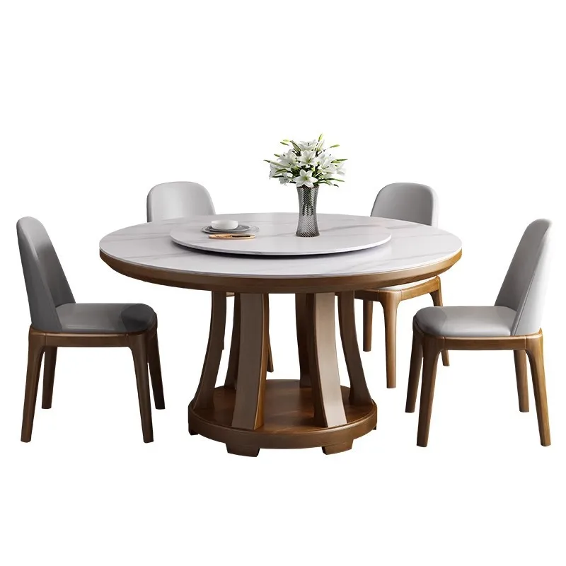 Light luxury sintered stone dining table and chair combination, modern minimalist, small home dining table, round with turntable
