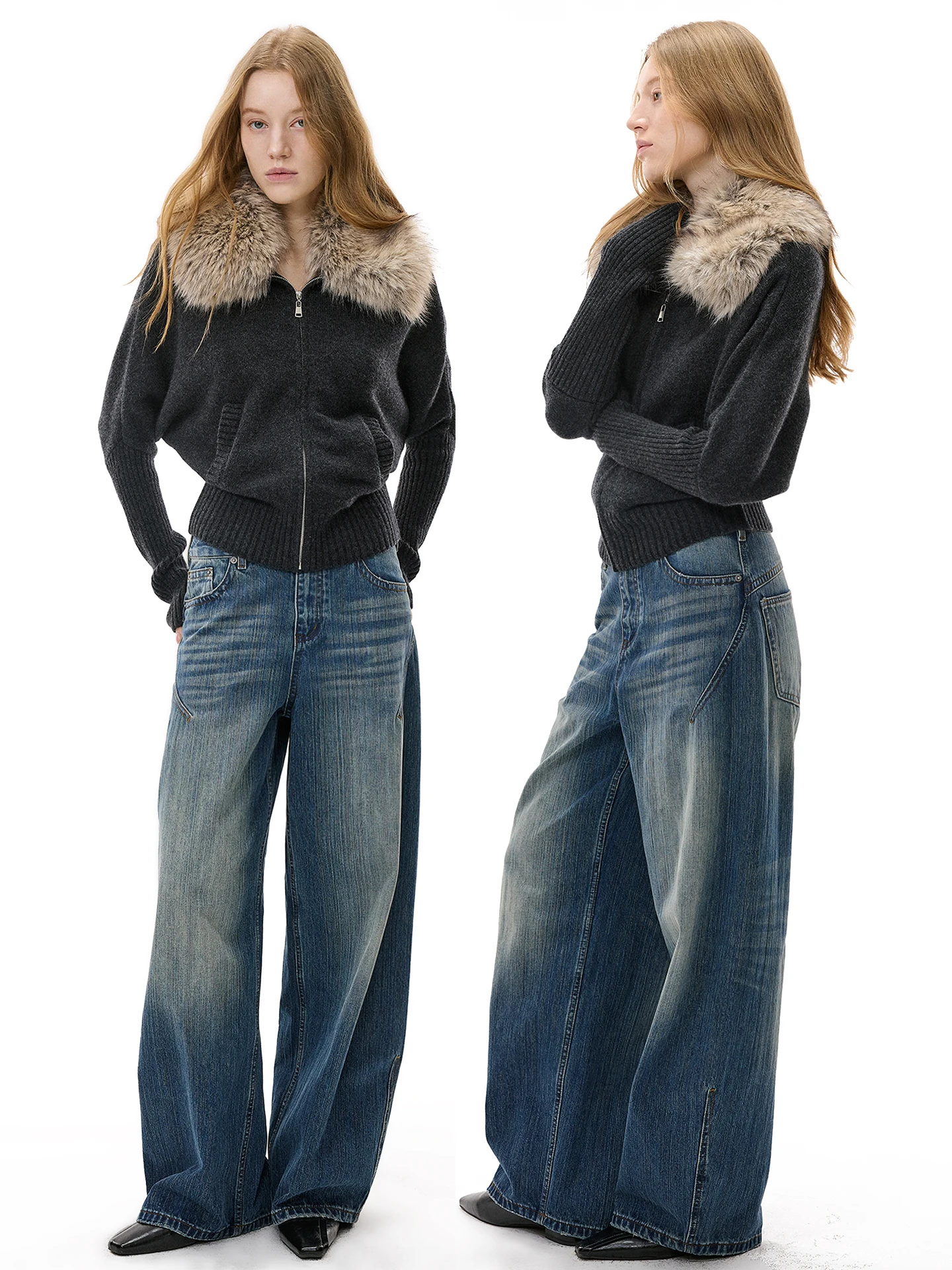 

Женский кардиган Monroo Deep Ey из чистой шерсти с отстегивающимся меховым воротником, рукава «летучая мышь», многофункциональный, с высоким воротником, верхняя одежда