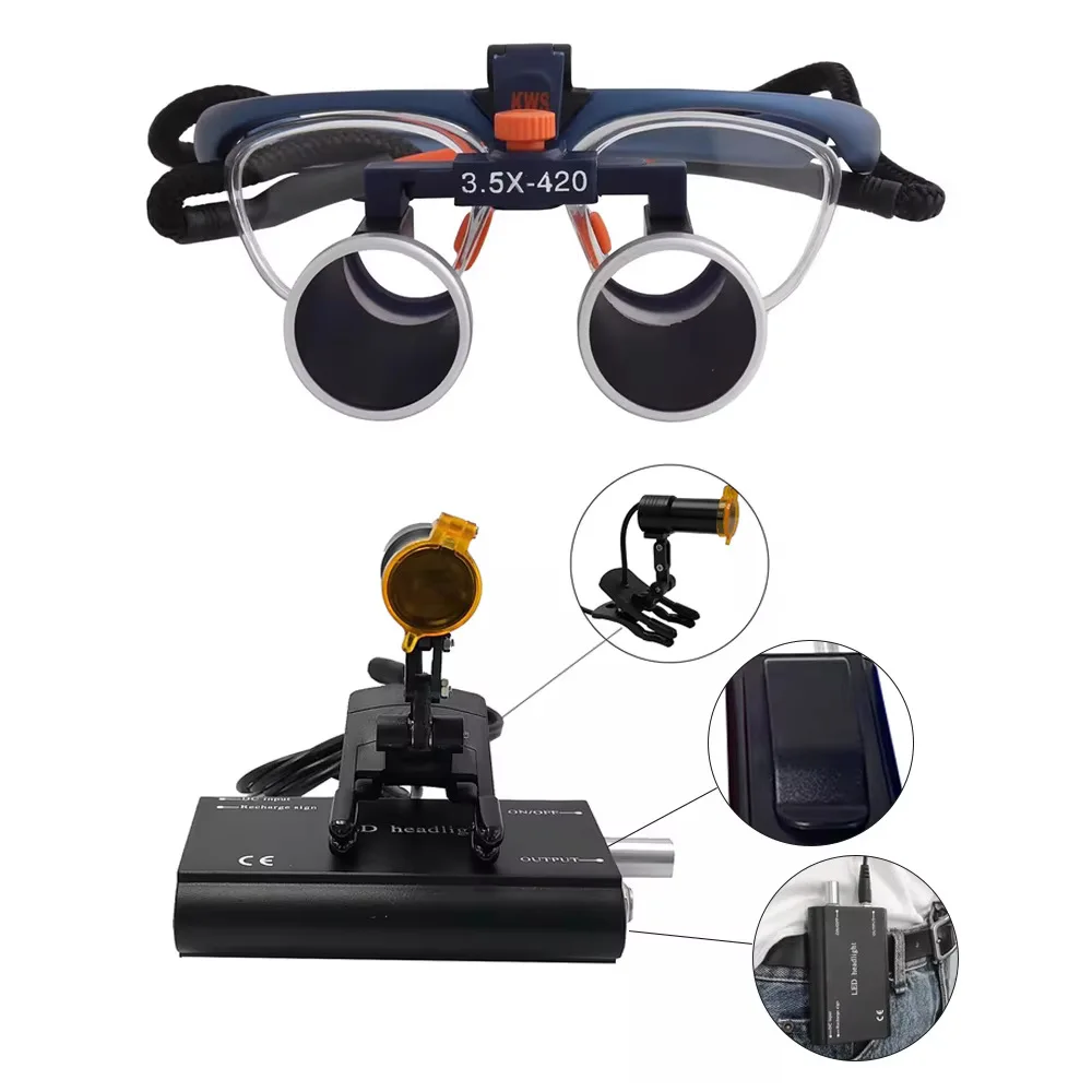 

Head Mount Magnifier With Integrated LED Headlight 2.5X 3.5X Magnification Stomatology Clinical Examination