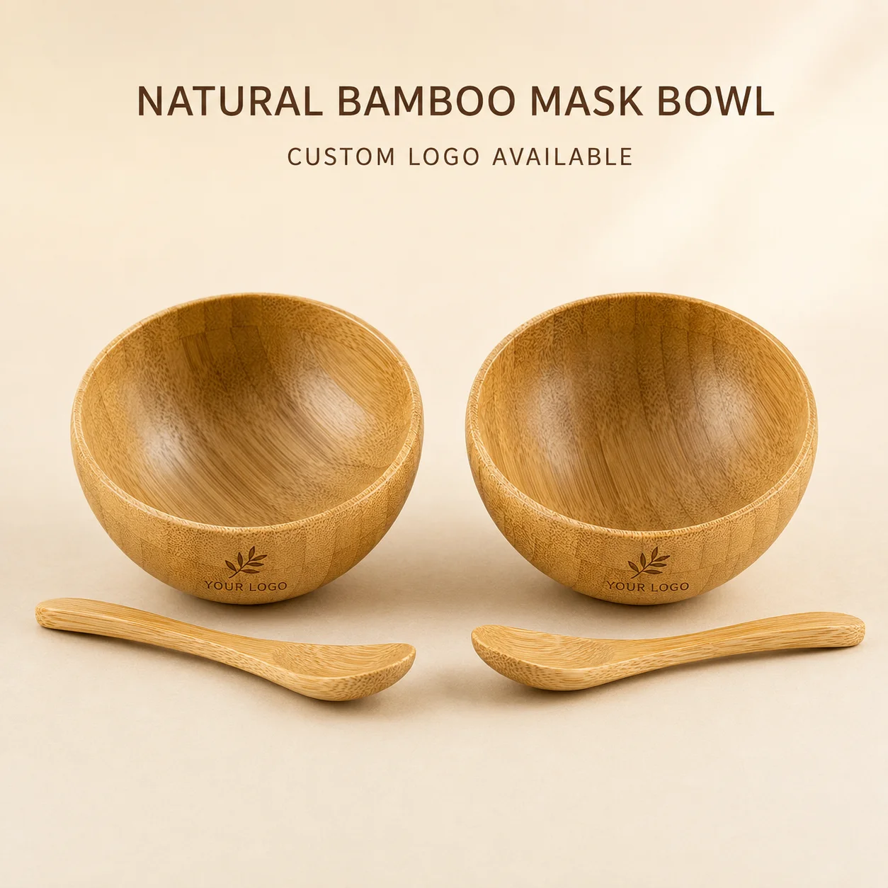Cute Mini Bamboo Facial Mask Mixing Bowl with Spoon Spatula Natural Reusable DIY Skincare Tool Private Label Eco-Friendly