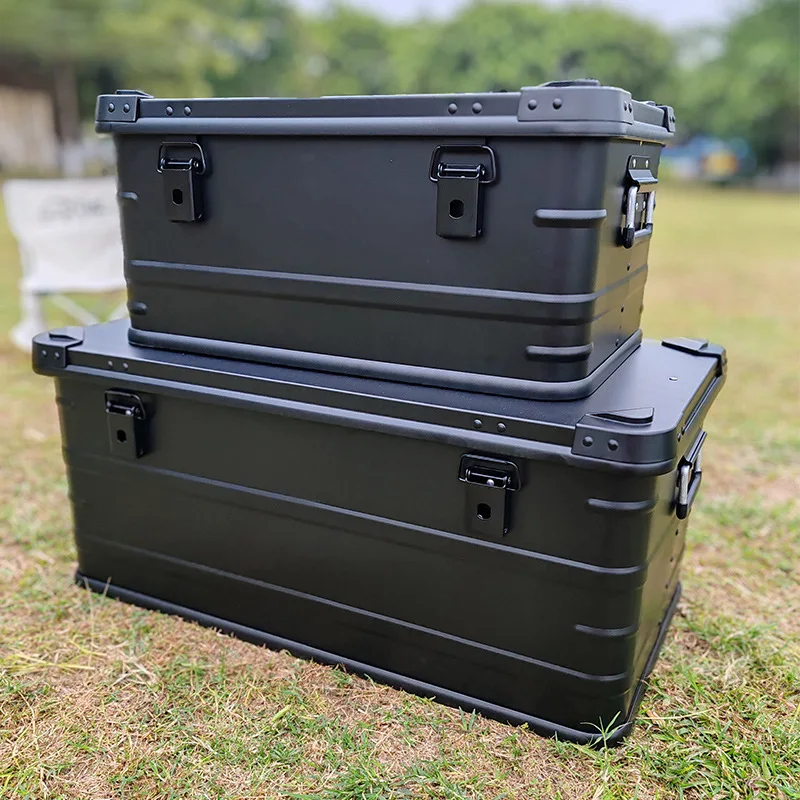 Black Aluminum Alloy Storage Box Outdoor Camping Case Home Organizer Car Trunk Storage Container