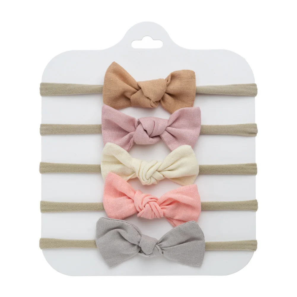 5Pcs/Set Ins Solid Cloth Tiny Bow Baby Headband for Newborn Boys Girls Fabric Newborn Kids Headwear Cute Elastic Nylon Hairbands