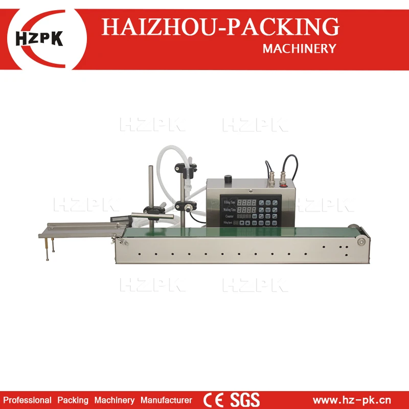 HZPK Table Top Digital Control Electric Small Volume Plastic Bottle Water Cosmetic Liquid Oil Filling Machine With Conveyor Auto