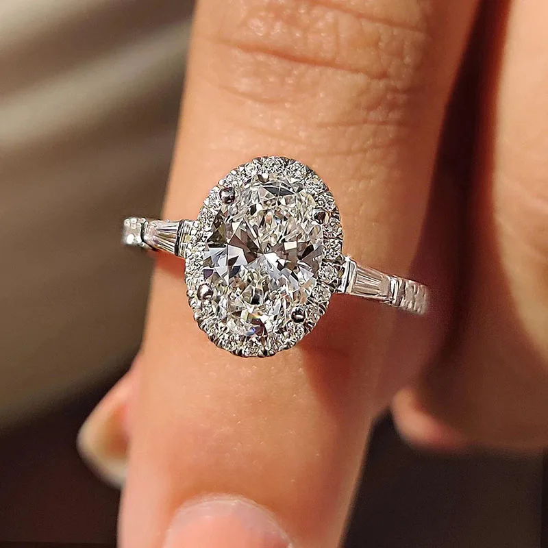 Elegant 2CT Oval Lab Grown Diamond Wedding Engagement Ring 14K White Gold DEF VS-VVS IGI Certified Fine Bridal Ring For Her