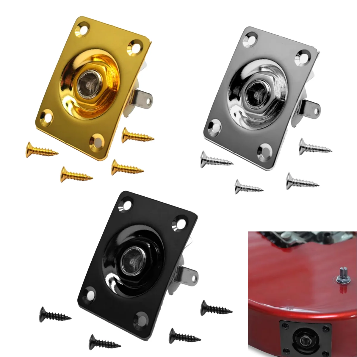 Square Rectangle Style Plate, 1/4 Inch Input Output Jack For Electric Guitar Bass Replacement Parts