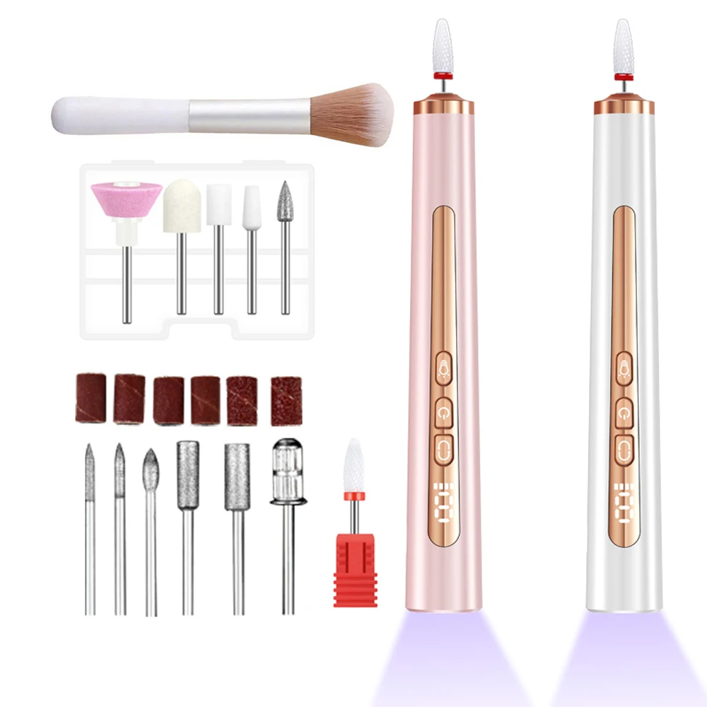 

Электрическая дрель для ногтей с УФ-лампой для ногтей, 9-скоростная портативная мини-маникюрная ручка, инструменты для удаления геля, педикюрный набор
