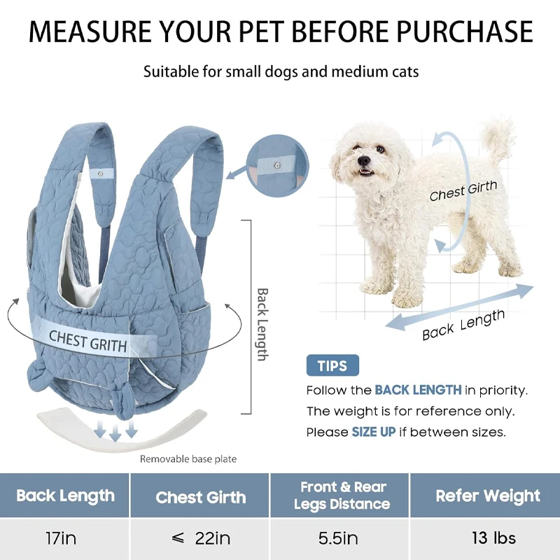 Pet Carrier Vest Bag with Quick Release Buckle and Zipper Pocket - Small Dog Cat Puppy Travel and Outdoor Activities Pack