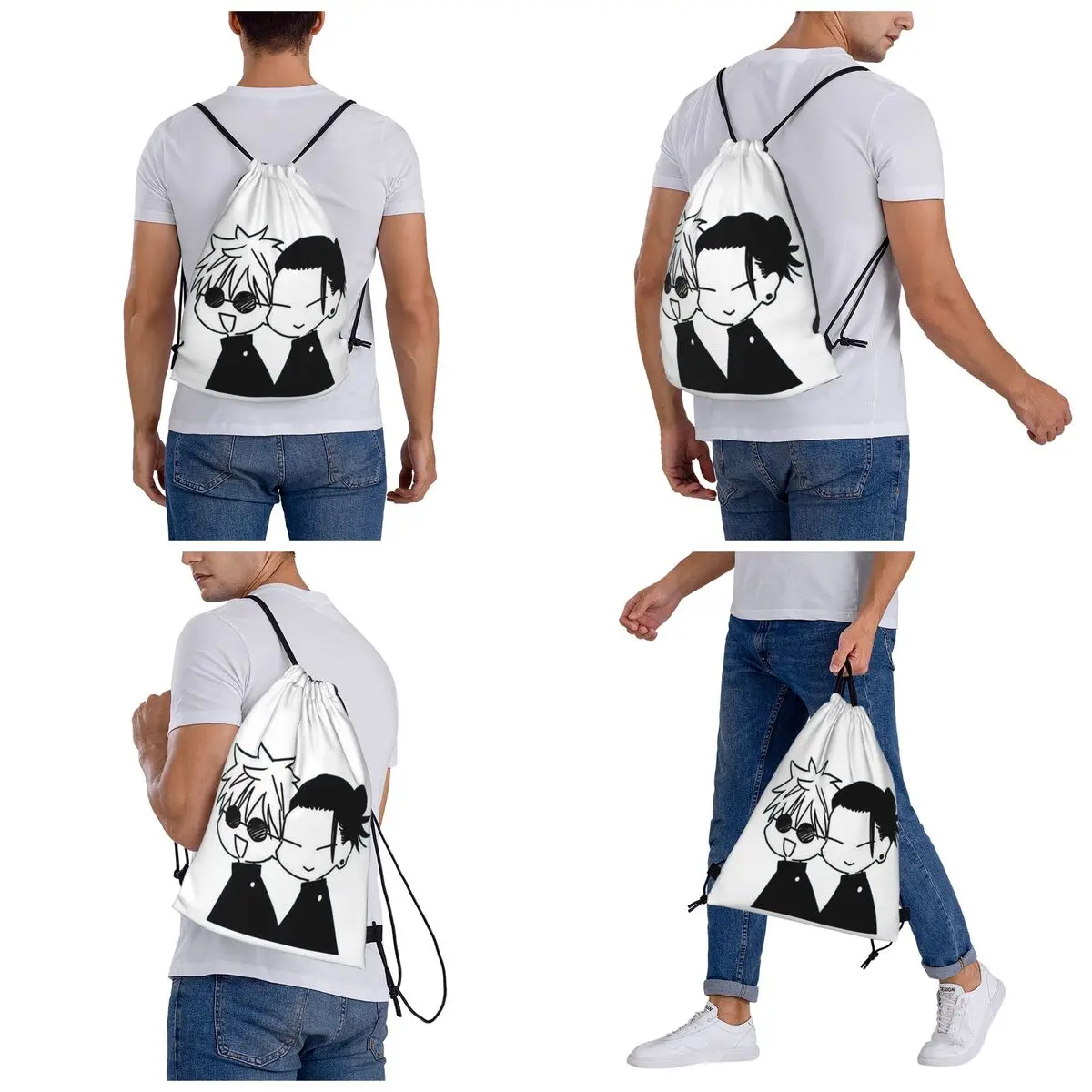 Gojo Satoru And Geto Suguru Backpacks Portable Drawstring Bundle Pocket Sports Bag Book Bags for Man Woman Students