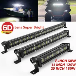 오토바이 자동차 오프로드 SUV ATV 트랙터용 6D 울트라 스트립 LED 라이트 바, 운전 안개등 작업등, 4x4 LED 바, 8 인치, 14 인치, 20 인치