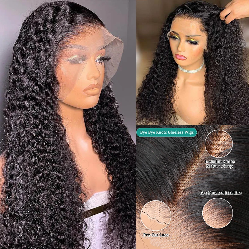 34 inches 250% density curly hd transparent lace frontal human hair wigs for woman 13x4 hd Lace Frontal Human Hair pre-cut wigs