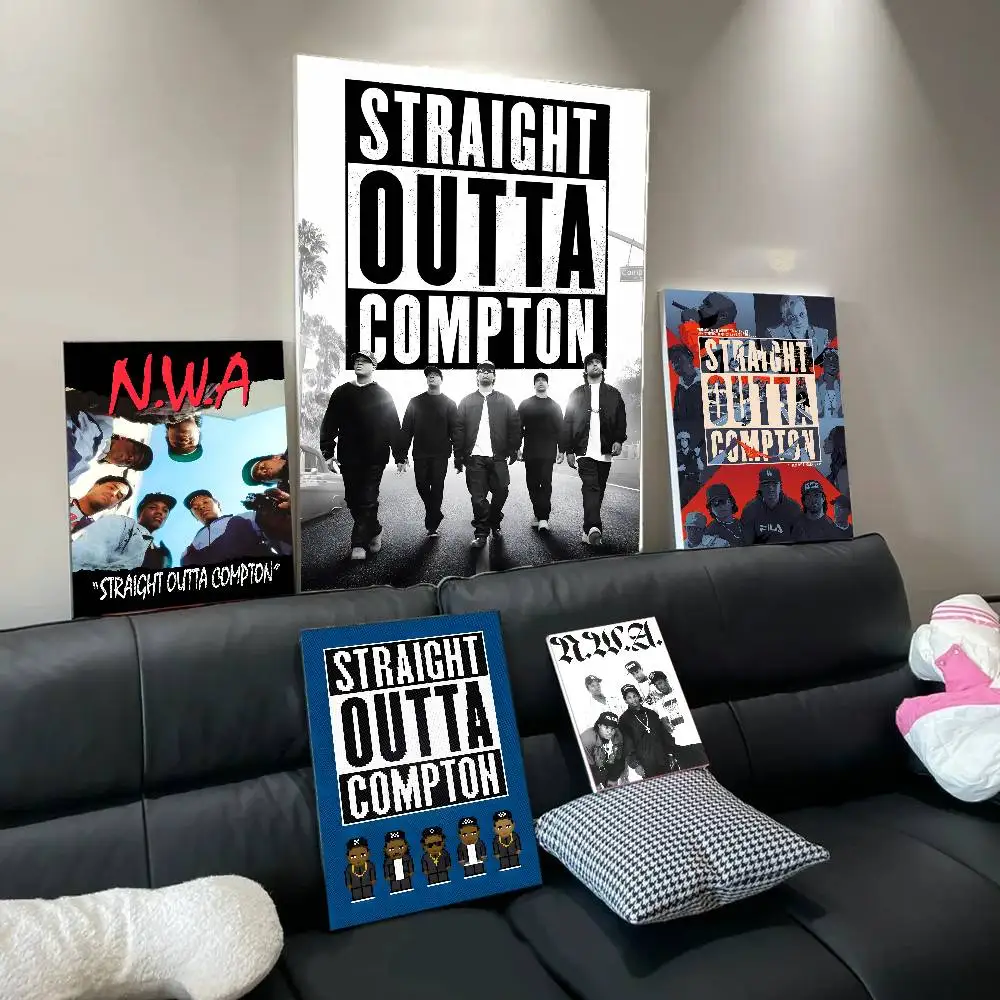 NWA الهيب هوب مغني الراب مستقيم Outta Compton ألبوم الموسيقى الساخن المشارك ورق أبيض يطبع الملصقات الفنية الجمالية الفن طلاء جدران #2