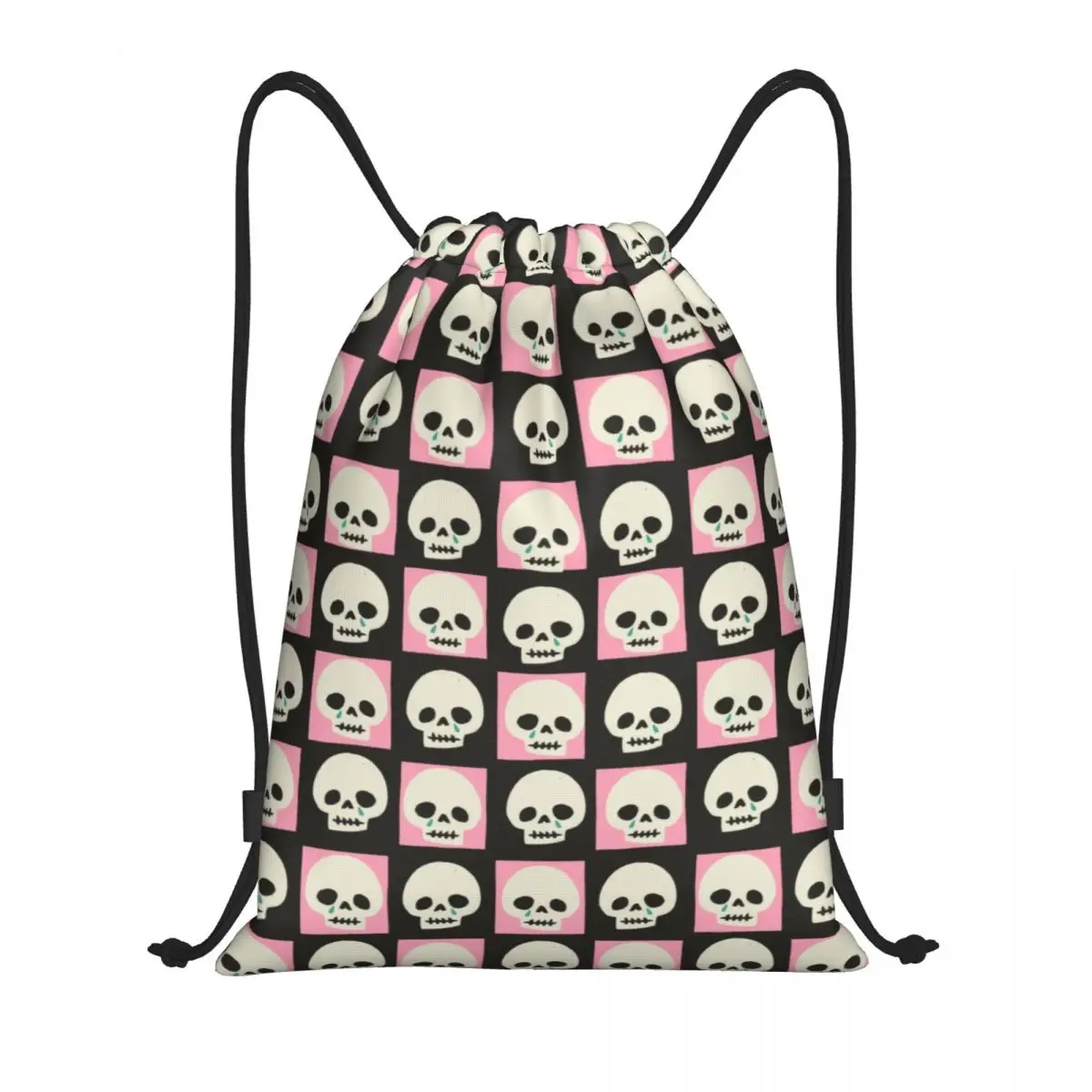 Custom Checkerboard Chess Skulls Pattern Drawstring Bag Women Men Lightweight Checkered Sports Gym Storage Backpack