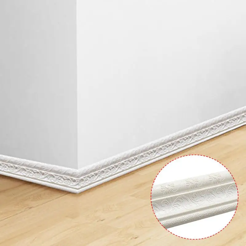 3D Embossed Pattern Sticker Wall Mirror Trim Line Baseboard Wallpaper Border Waterproof Self Adhesive Kitchen Bedroom Home Decor
