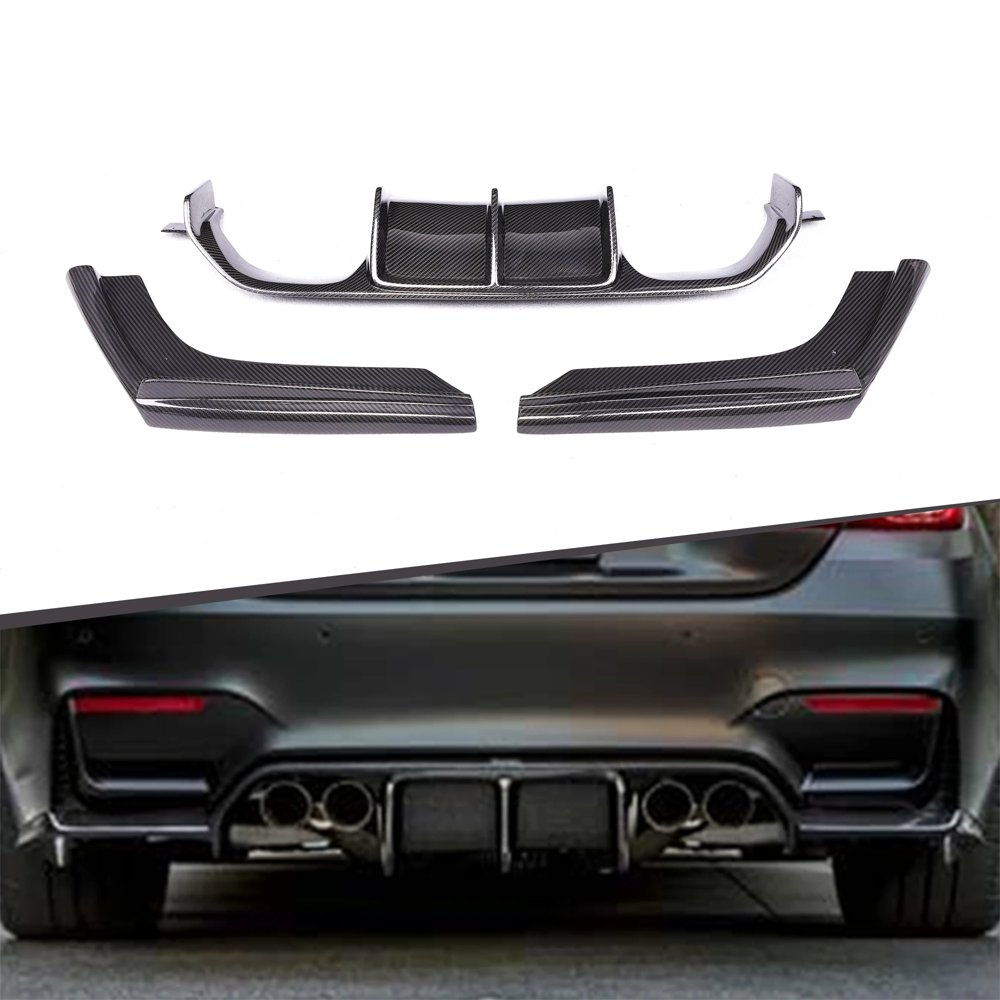 

Hot Sales Dry Carbon Fiber Body Kit V Type 3PC Rear Bumper Diffuser Fit for Bmw F82