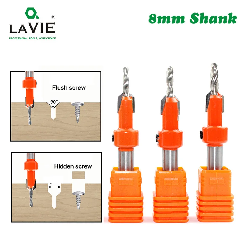 LAVIE-HSS Woodworking Countersink Router Bit, Screw Extractor Remon Demolition for Wood Milling Cutter, 8mm Shank, C08-339, 1Pc