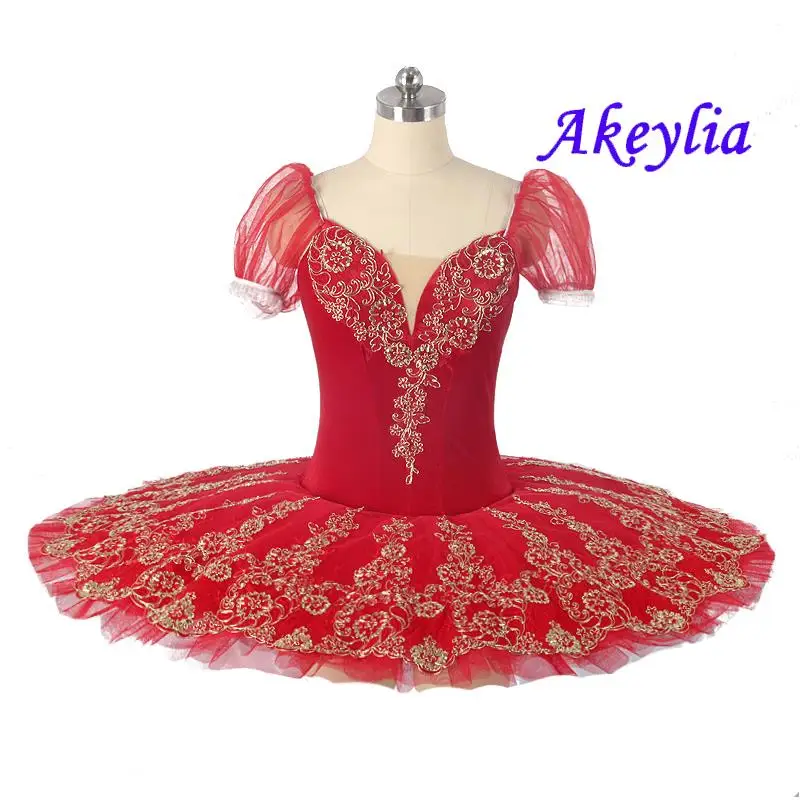 

Red gold Ballet Tutu for performance Short sleevestage dance Costumes women Pancake classical ballet skirt girls BLST20073
