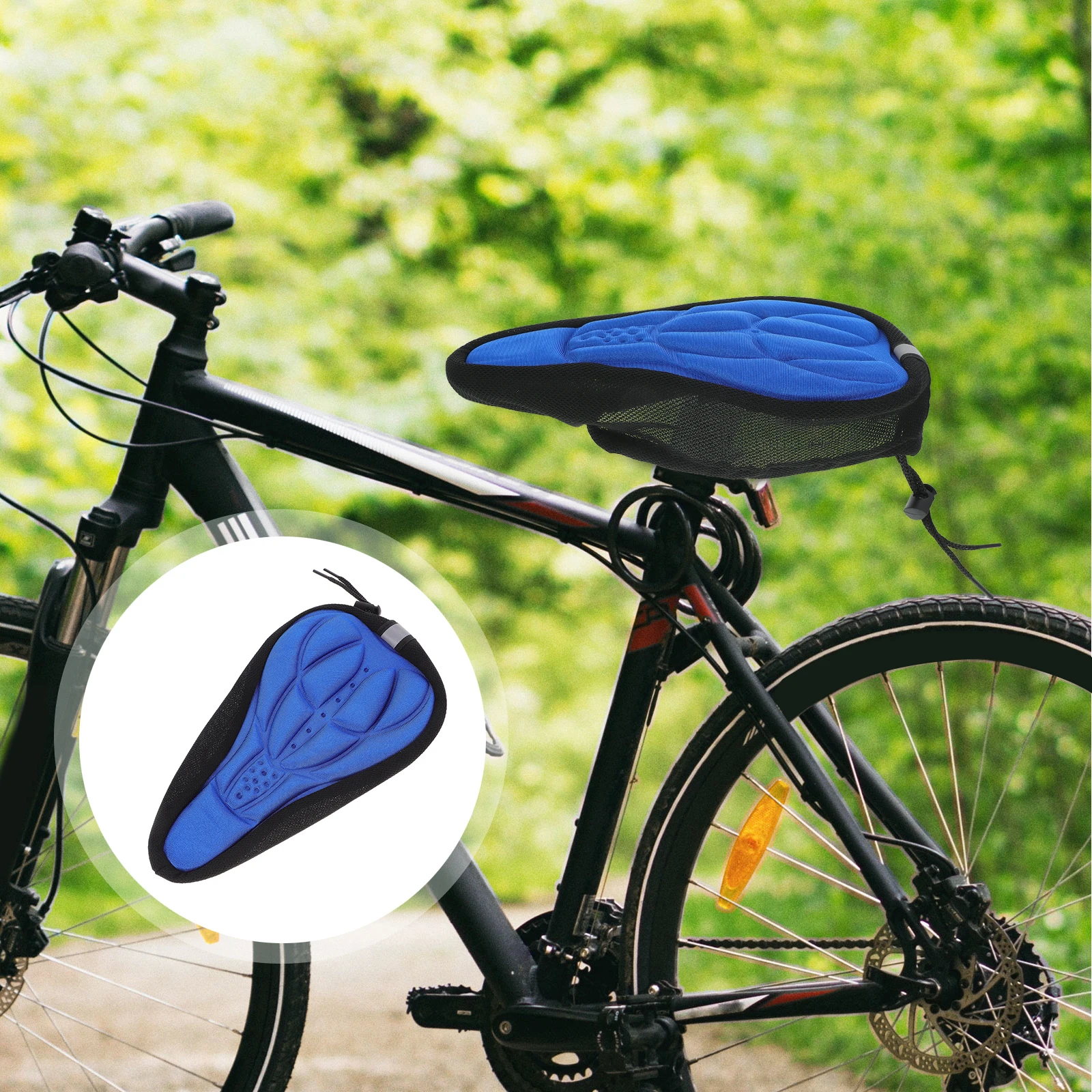 

3D Thick Sponge Universal Size Blue Bike Saddle Cover Enhanced Breathability Heat Reduction Comfortable Long Ride Cycling