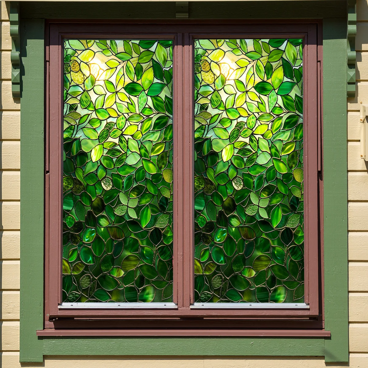 Green Plant Leaf Electrostatic Privacy Window Film Double-sided Visible Forest Plant Glass Windows Static Clings for Home Decor