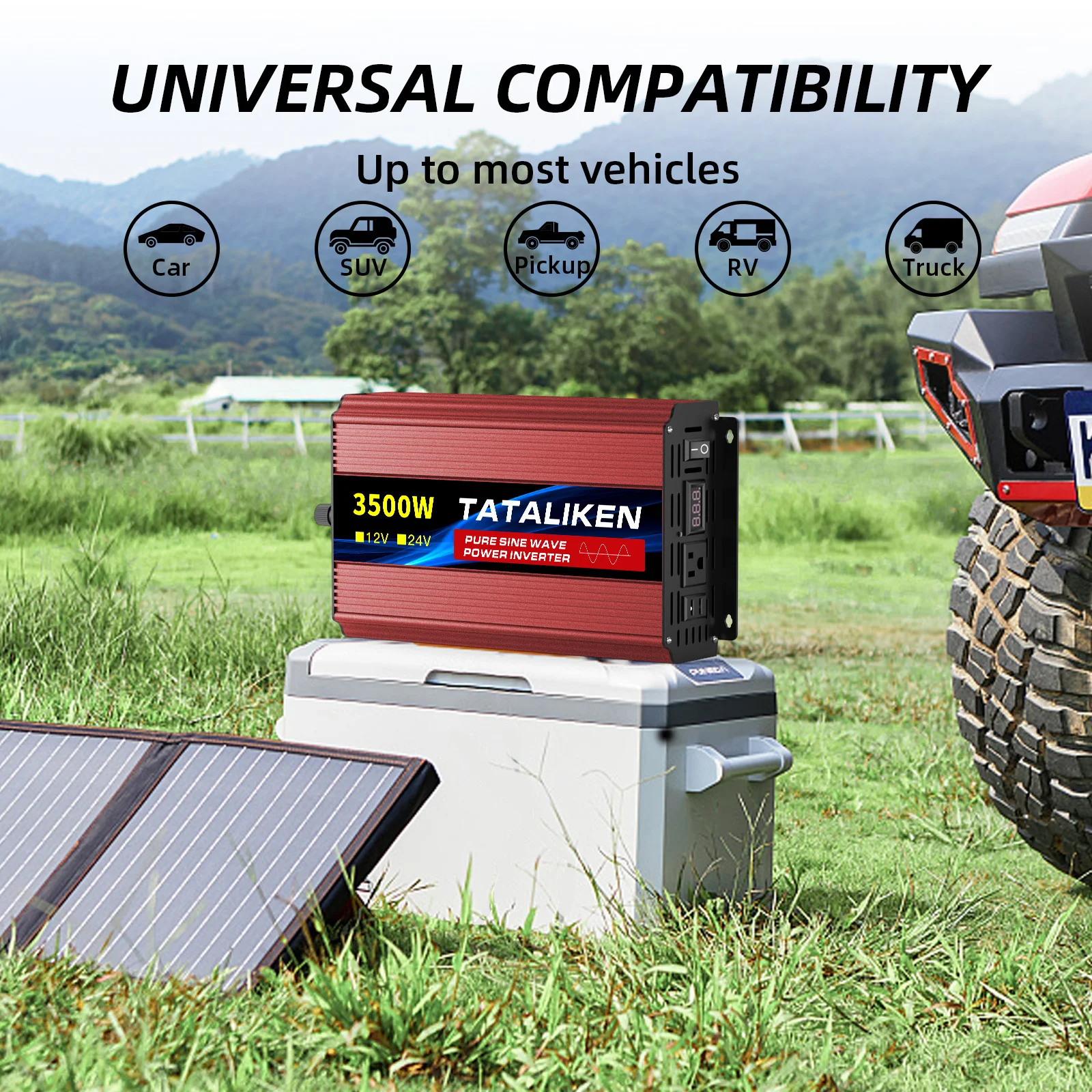 4500W 6000W 8000W Pure Sine Wave Inverter, 12V DC to 110V 60Hz US Plug with LED Readout & Heat-Controlled Fan, Portable Power for Grill Lights Speaker Air Pump view 4