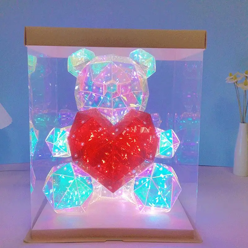 Imagem -04 - Urso de Pelúcia Led Colorido Brilhante Urso do Amor Segurando um Coração Vermelho Dia dos Namorados Aniversário Presente de Aniversário Urso Rosa para Ela