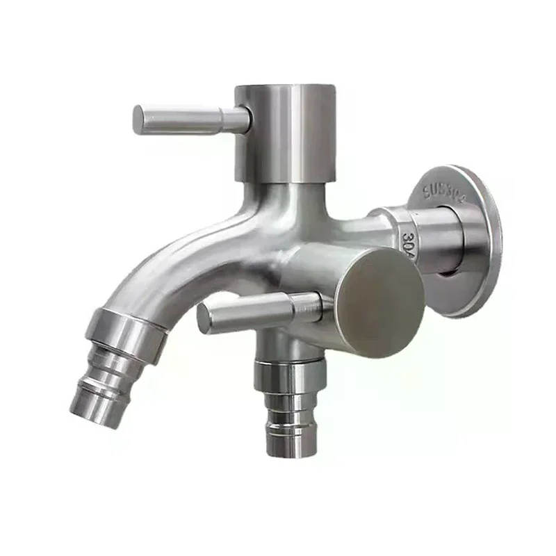 304 Stainless Steel Faucet One Into Two Out Multifunction Double-outlet Washing Machine Outdoor Garden Sink Pool Faucet