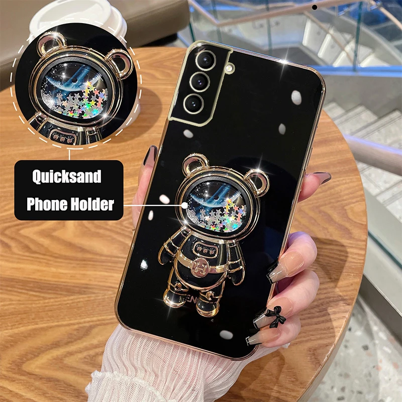 Quicksand Astronaut Phone Holder Case On For Samsung Galaxy S23 S21 S20 S22 S10 Note 10 20 Plus Ultra S20 Fe S 21 5G Stand Cover